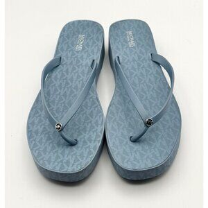 MICHAEL KORS Eva Sole Blue Flip Flop Sandals Logo Monogram Women's 10 Pre Owned